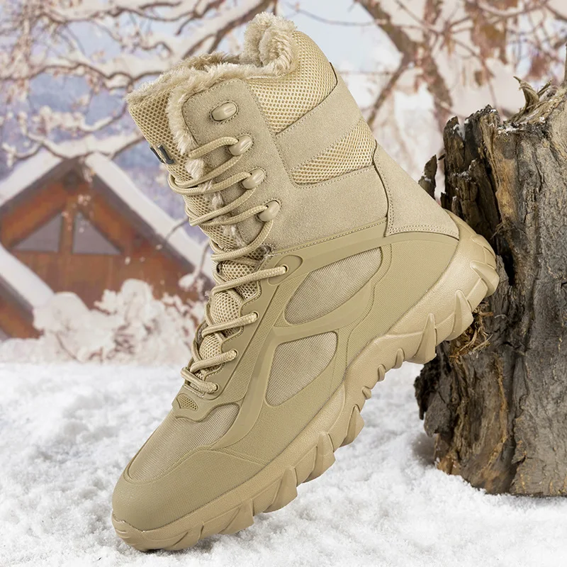 Winter Waterproof Man Military Boots Beige Ankle Boots Military Special Force Desert Combat Snow Outdoor Male Tracking Work Shoe