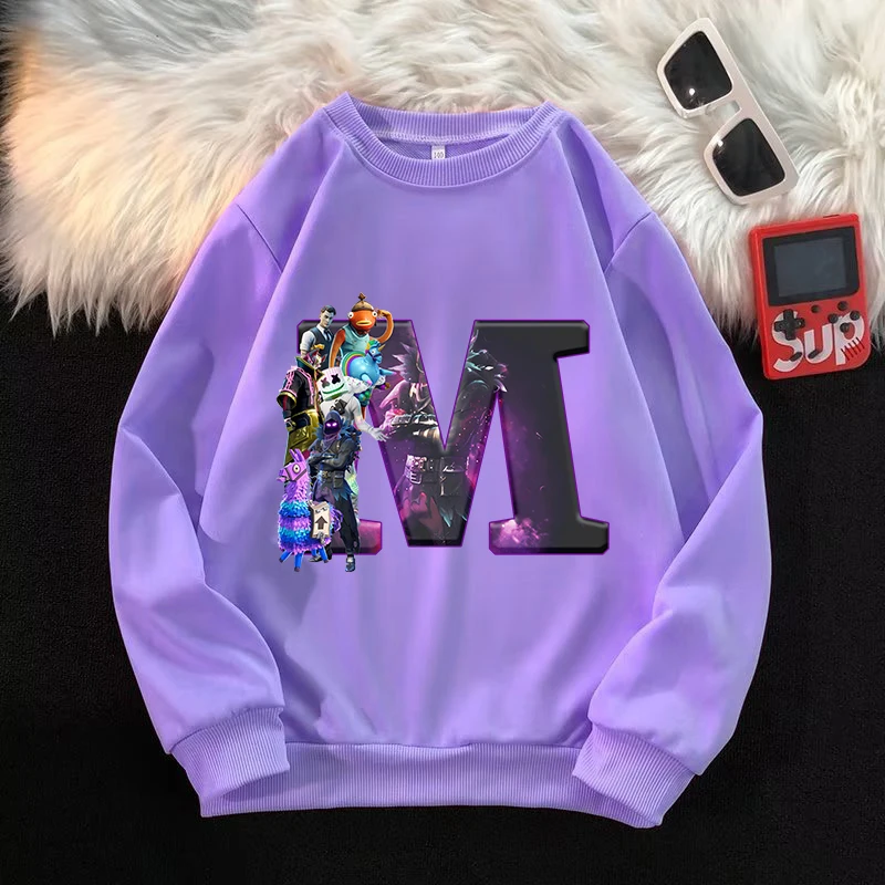 Fortnite الاطفال بلوزات أنيمي لعبة قلعة ليلة طباعة رسالة A-Z هودي للبنين بنات هدية طاقم الرقبة الأطفال هوديس 2026