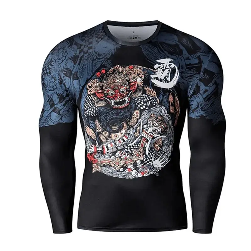 T-shirt à manches longues à col rond imprimé en 3D pour hommes, motif de samouraï japonais, personnalité de la rue, haut grande taille, mode automne