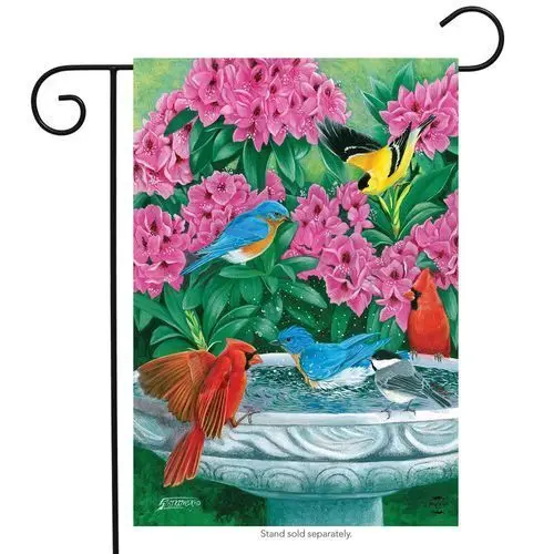 BRIARWOOD LANE Sleeved Garden Flag 12.5x18 SPLISH SPLASH BIRDBATH Birds NEW