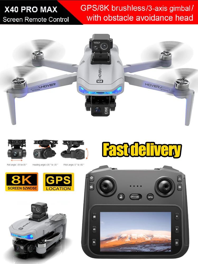 X40 PRO GPS-Drohne Professionell 8K HD-Kamera 3-Achsen-Gimbal Luftaufnahmen Bürstenlose Motoren 360° °   Hindernisvermeidende 5G FPV Sicherheitsdrohnen