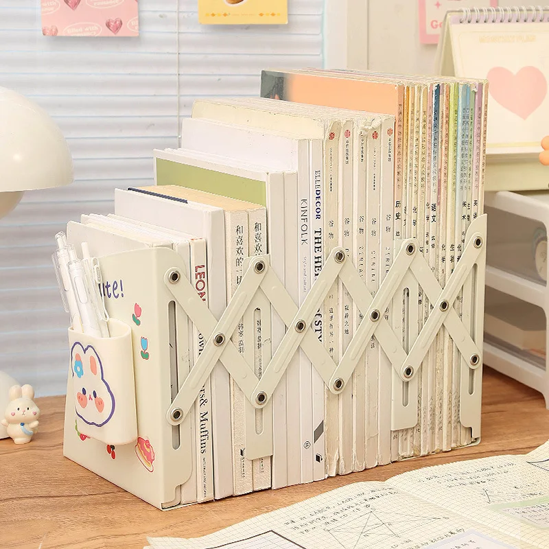 Desktop Bookshelf Iron Thickened Telescopic Book Stand with Pen Holder Bookshelf Student Desktop Fixed Storage Book Stand