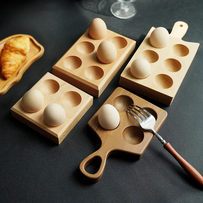 

HeMu Solid wood four-grid egg holder simple six-grid creative handmade decoration refrigerator breakfast egg storage box