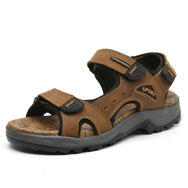 Zapatos de verano para hombre, sandalias suaves y transpirables de cuero genuino para exteriores, sandalias romanas de playa de verano, talla grande 38-46