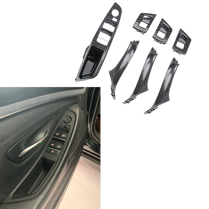 

Car LHD Interior Door Carbon Fiber Pull Handle Window Switch Panel Set For-BMW 5 Series F10 F11 F18 520I 523I 525I 528I