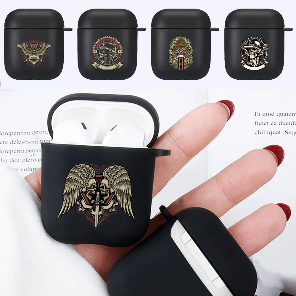 Earphone Case Wireless Bluetooth Headphone Anti-drop Protective Cases for Apple AirPods 1st / 2nd Gen Skull Print Silicone Cover