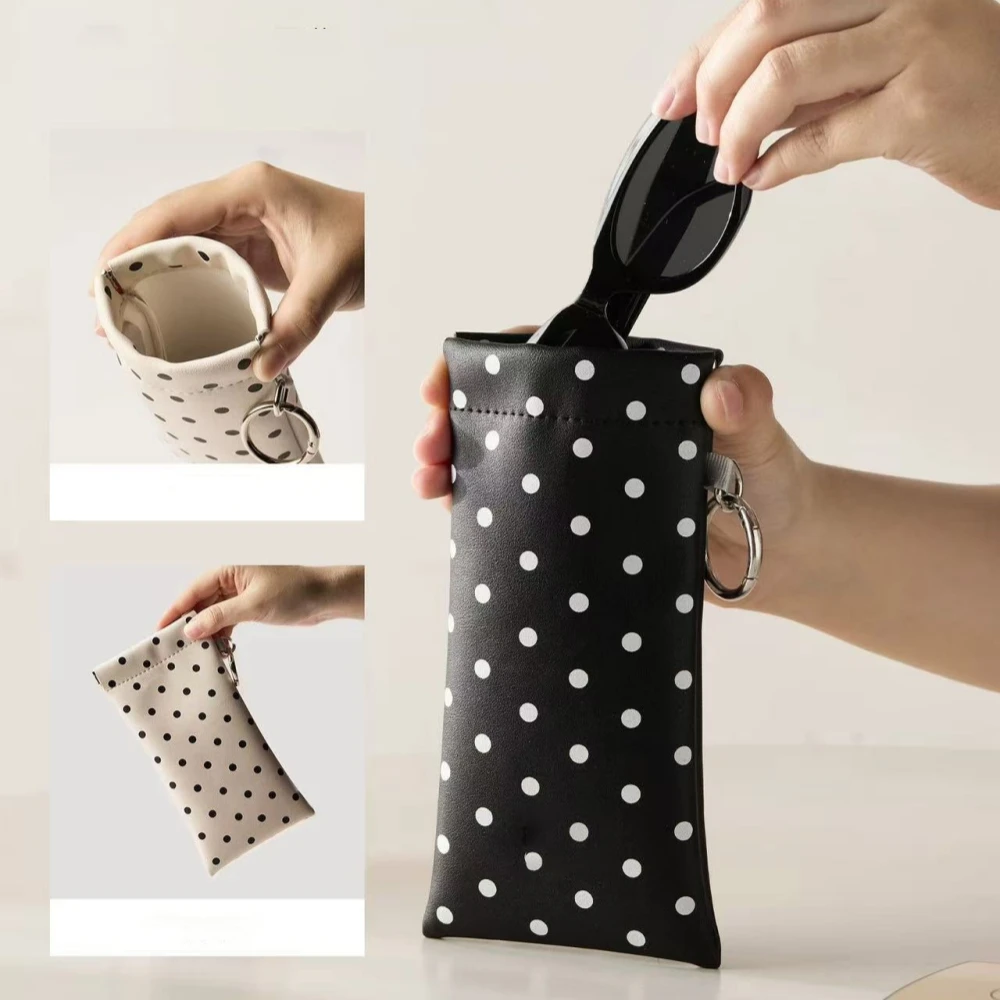 Portable Glasses Bag Polka Dot Protective Glasses Case Spring Top Open Soft Sunglasses Bag Soft Polka Dot Eyeglass Pouch For On