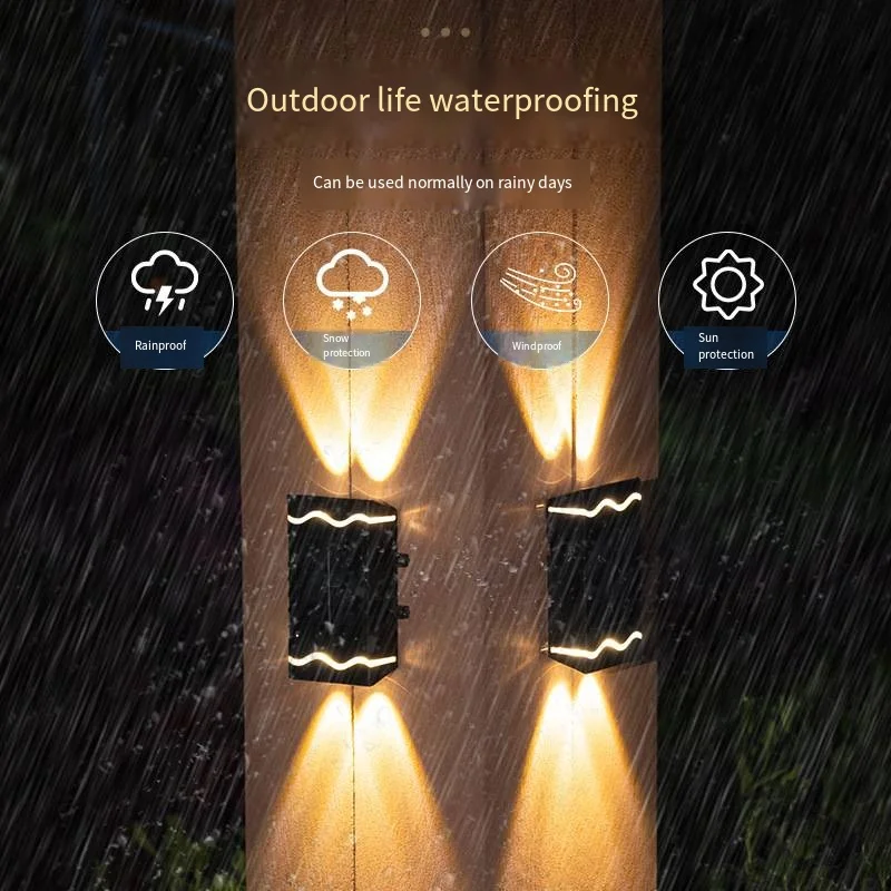 4Pcs Solar Light Outdoor Decorative Light Up and Down Light Atmosphere Light Waterproof Led Villa Wall Solar Lamp