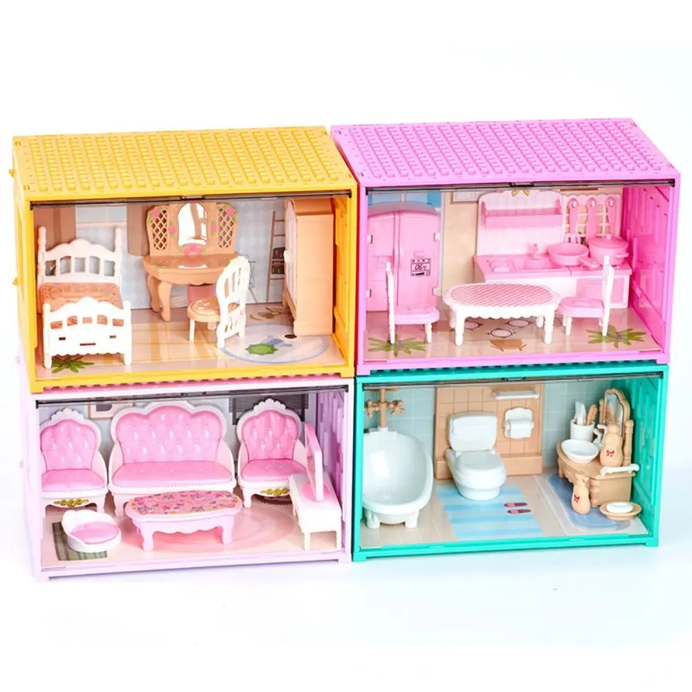 1Set 5 Styles Miniature Dollhouse Furniture Plastic Khaki Kid Toys Living Room Kitchen Bedroom Cooking Things