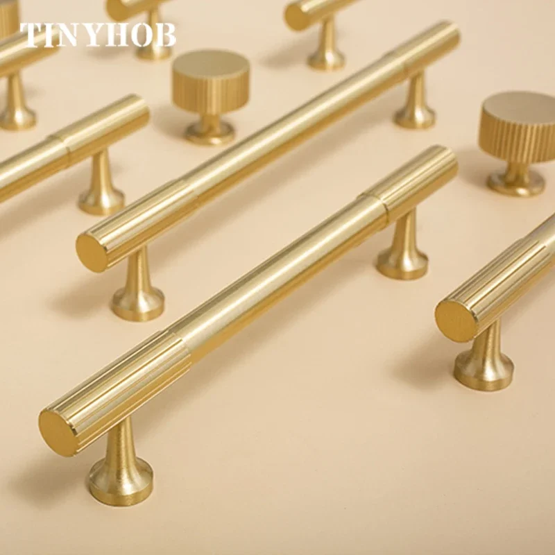 Modern Style/Vertical lines Solid  Brass  Drawer Knobs T bar Handle Bedroom Pulls Kitchen Cabinet Door Pull Handle