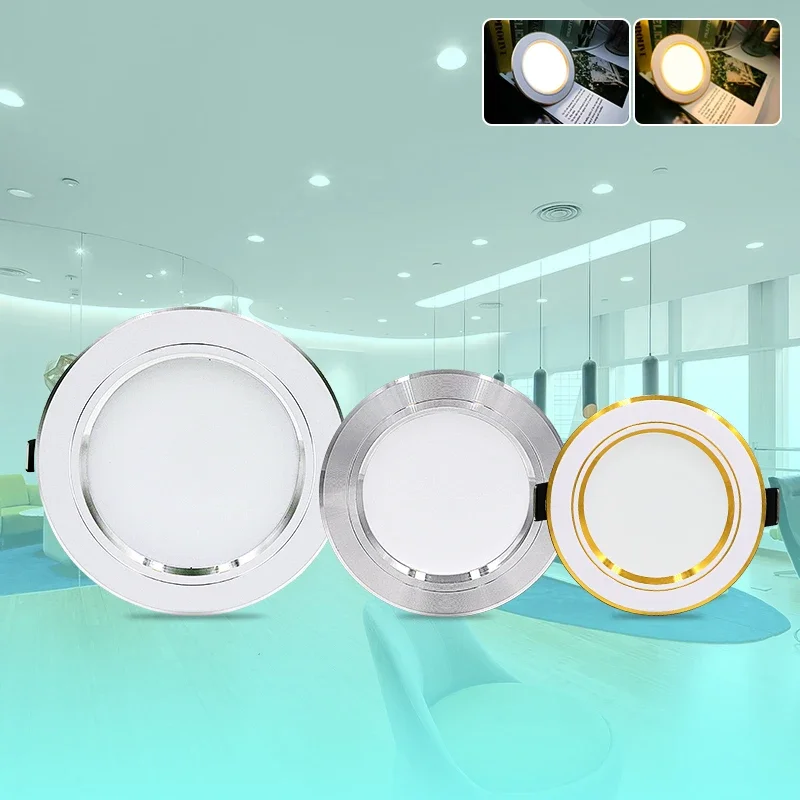 Lâmpada de teto embutida redonda, LED Downlight, Refletor para quarto, Iluminação branca quente e fria, 5W, 9W, 12W, 15W, 18W, AC 220V