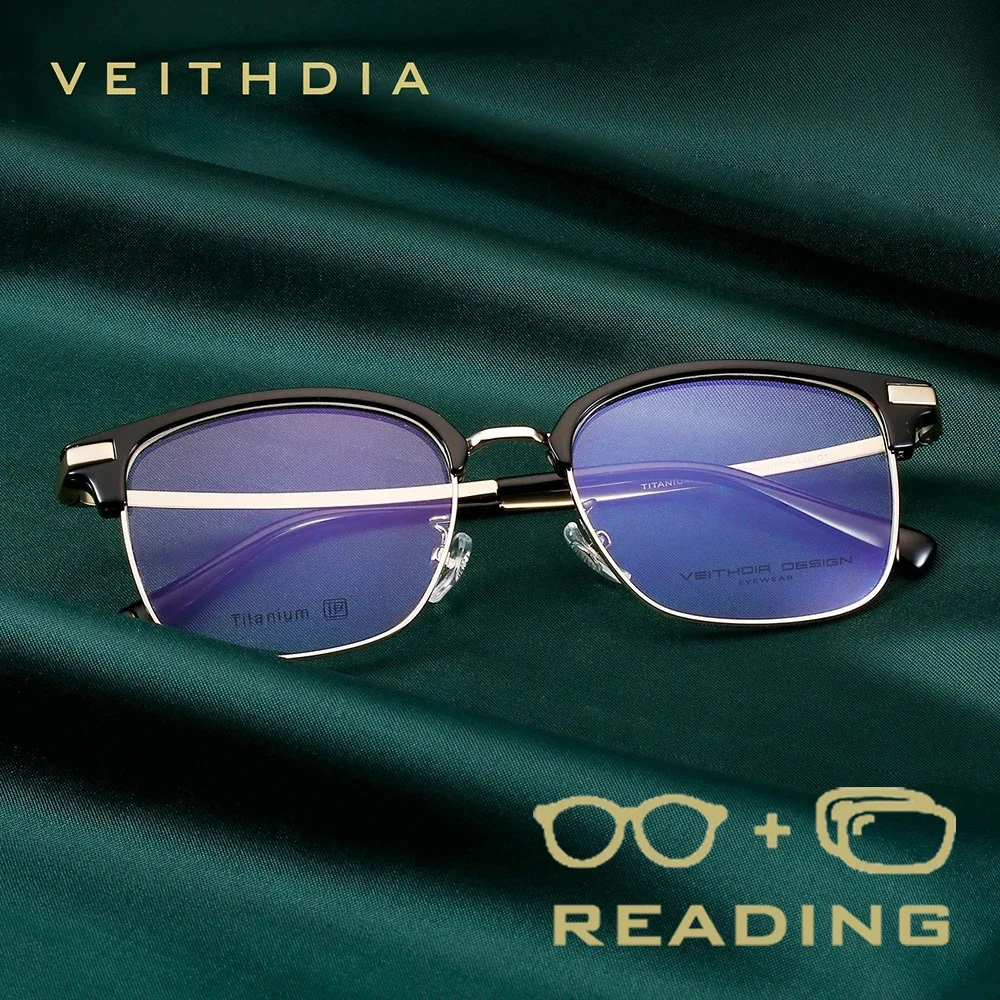 

VEITHDIA Optical Power Reading Glasses Blue Light Blocking Titanium Alloy Frame Polycarbonate Lens +1.00 +1.50 +2.00 +2.50 R8108