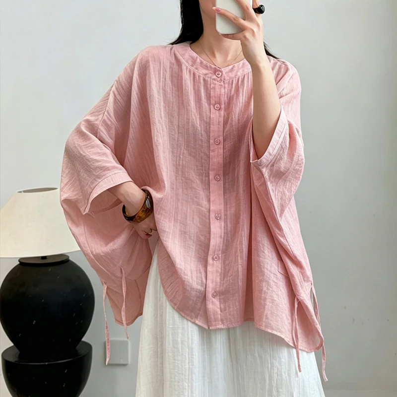 

High-End Lightweight Cotton Linen Set Large Size Summer New Two-Piece Shirt Top Flared Skirt Women's Fashion Commute Style