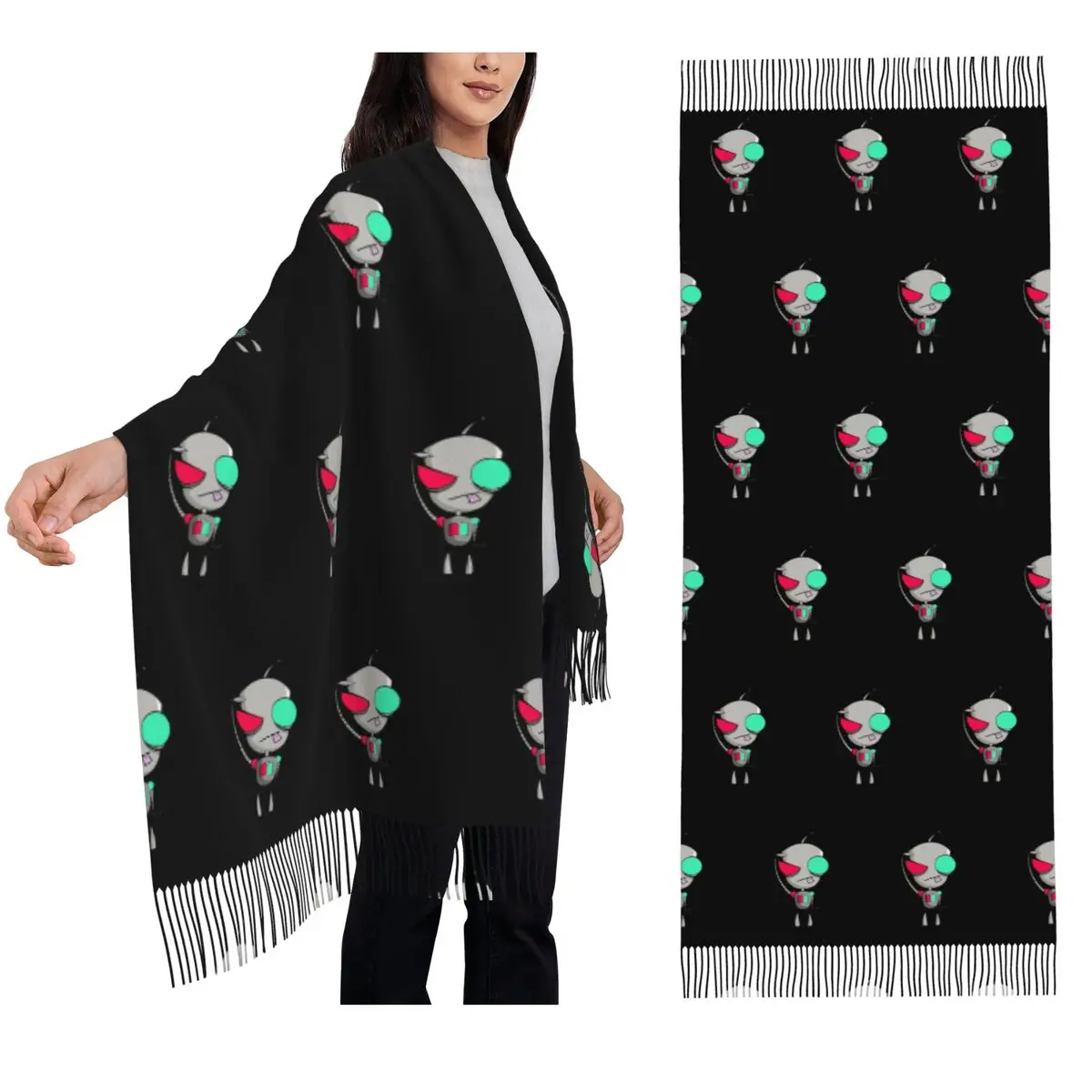 

Gir Invader Zim Scarf Tassel Scarves for Women Soft Warm Shawls and Wraps Long Fall Winter Shawl Wrap