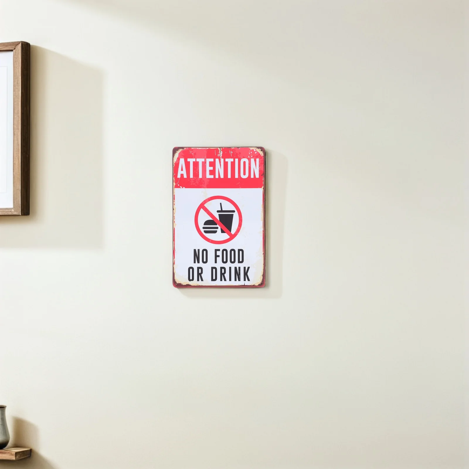 

2pcs No Food Drink Warning Signs Metal Stickers For Office Factory Bathroom Door Subway Lab Safety Sign Traffic