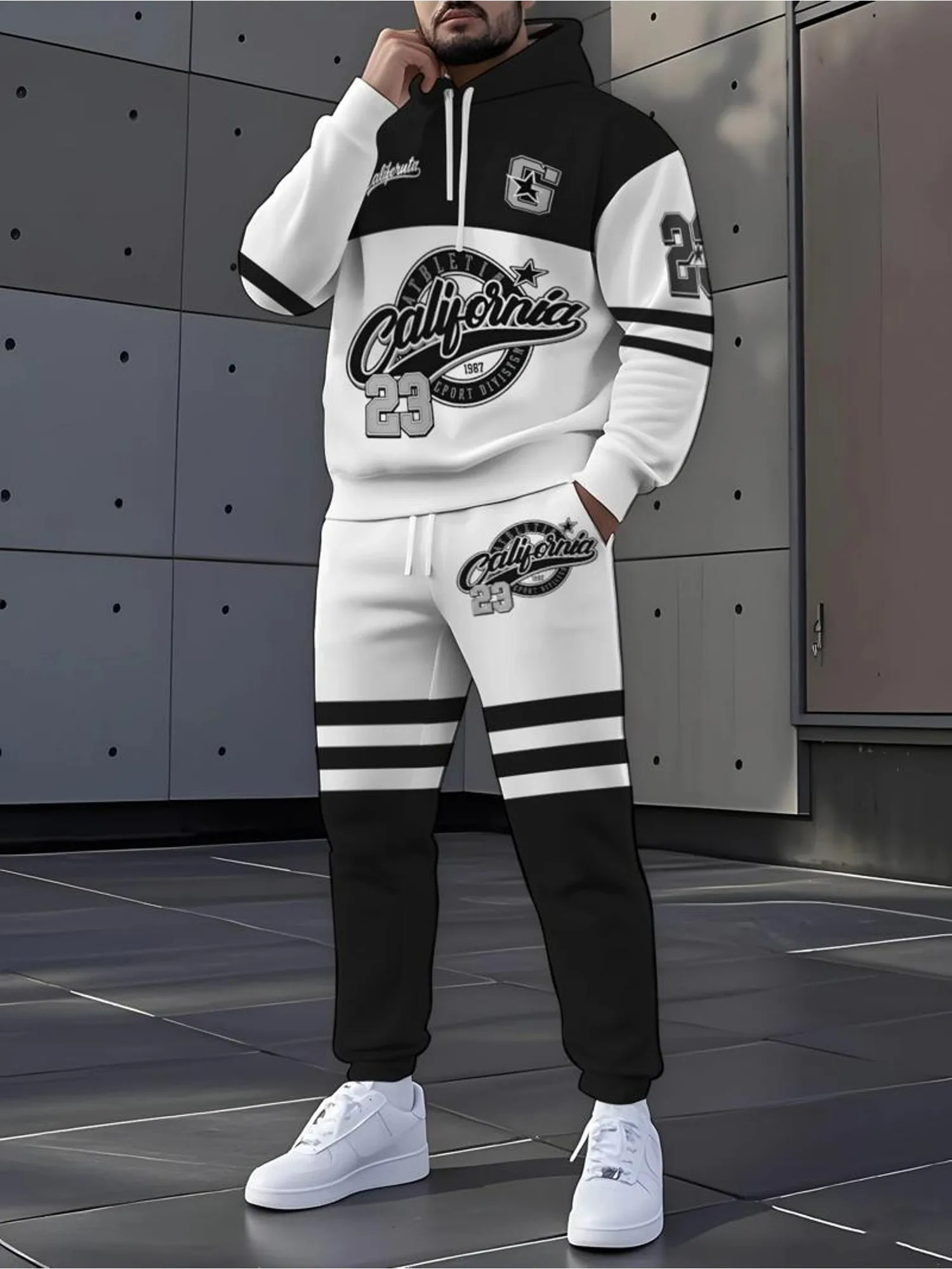 2026 Autumn/Winter Men's Hooded Sweatshirt and Pants Set - Casual and Fashionable Highly Versatile 3D Digital Pattern Printing view 3