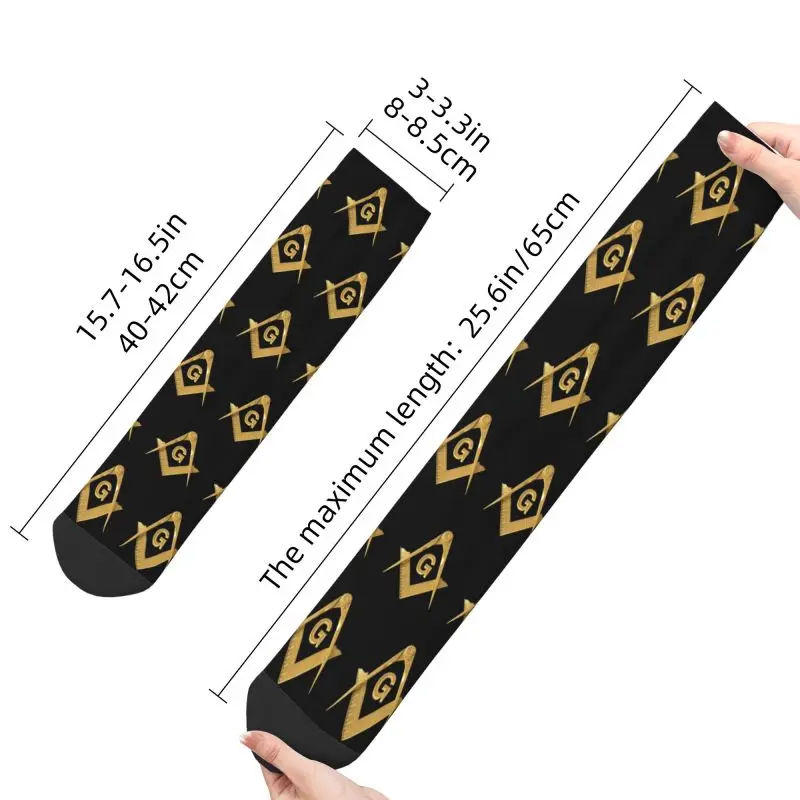 Calcetines de fútbol con Logo masónico para hombre y mujer, medias cálidas con estampado 3D, color dorado