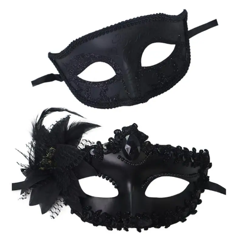 652F 2 szt. Maska wenecka Maska na bal maskowy Halloween Maska kostiumowa Półmaska
