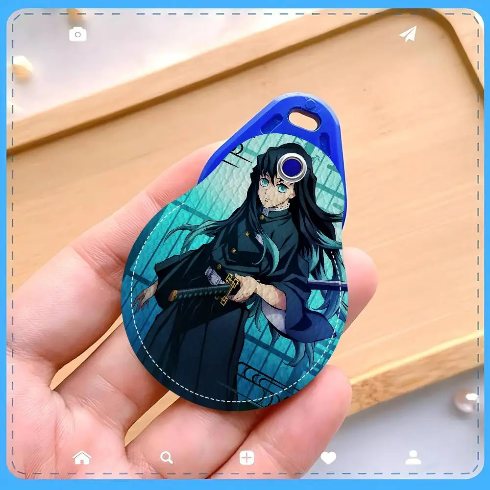 Muichiro Tokito PU Leather Card Holder Keychain Key Ring Door Access Tags Case Keychain Access Card Bag Key Tag Ring
