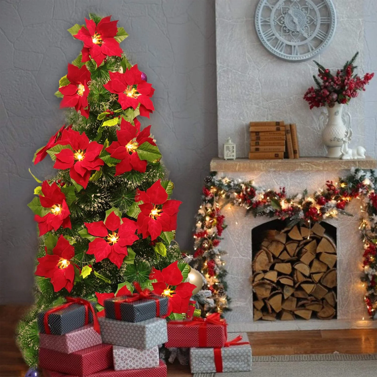 

2m Christmas Decoration Flower Rattan Double Petaled Christmas Flower LED Light String For Tree Dining Table Fireplace Decors