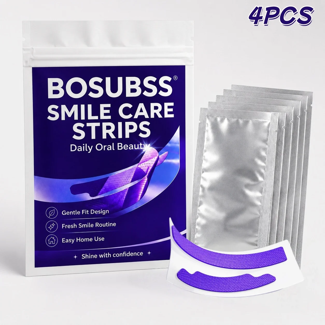 2 PAARE/4 Stück Lila Smile Care Streifen, Tägliche Zahnpflege-Streifen für ein frisches Lächeln, sanfte Passform, einfache Anwendung zu Hause – Detail 3
