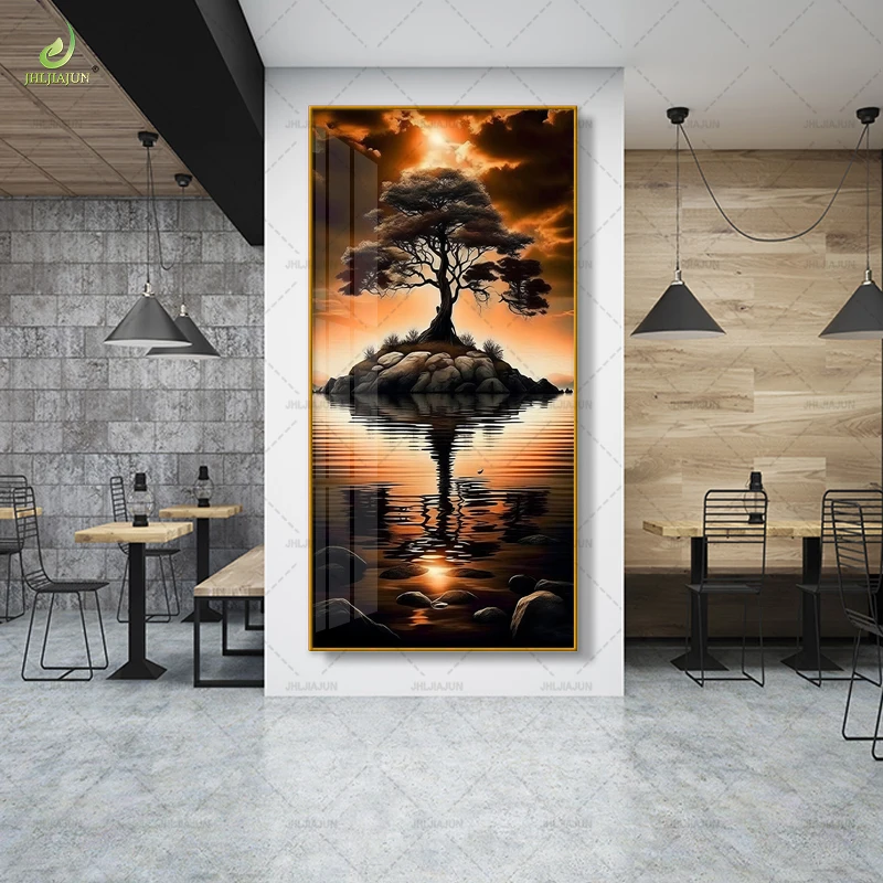 Modern style Tree with River Sunrise Nature Landscape Wall Mural Pictures Artwork Art Printing