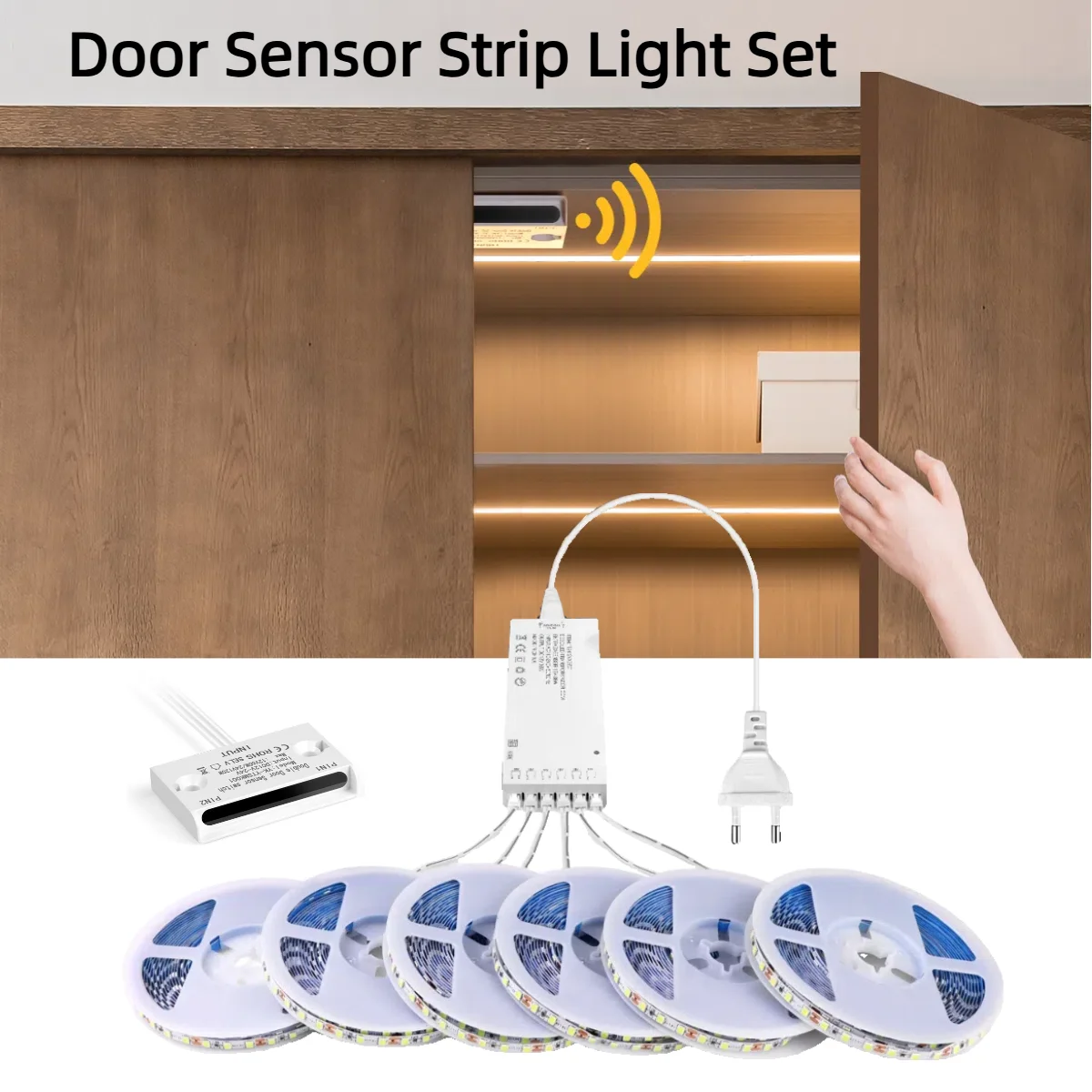 5 STKS 3 STKS Set LED Strip Geïntegreerde Verlichting Met Slimme Deur Open/Dicht Sensor Schakelaar Voor Kast Showcase Glasscase Garderobe - afbeelding 2