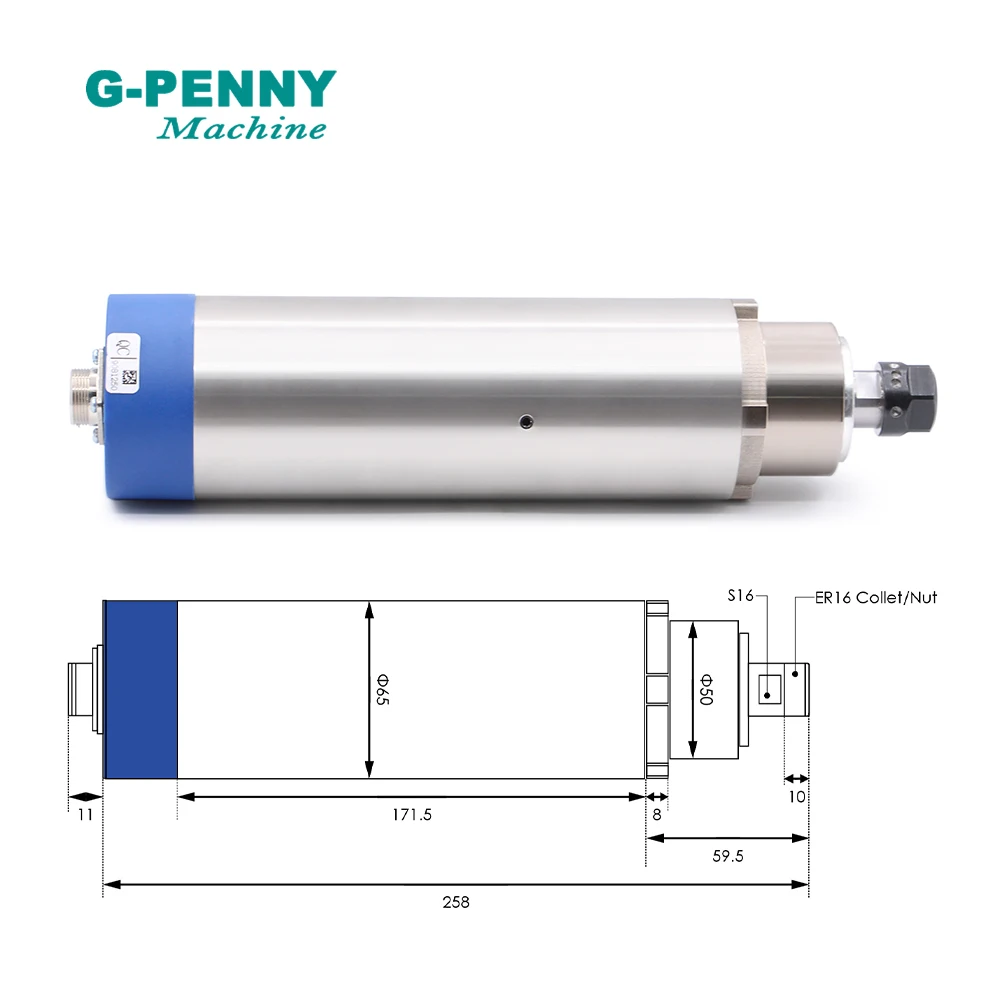 New Arrival! g-penny 1.5KW ER16 D65 Air cooled spindle motor  65x258mm 220v/380v 4pcs ball bearings Wood Working