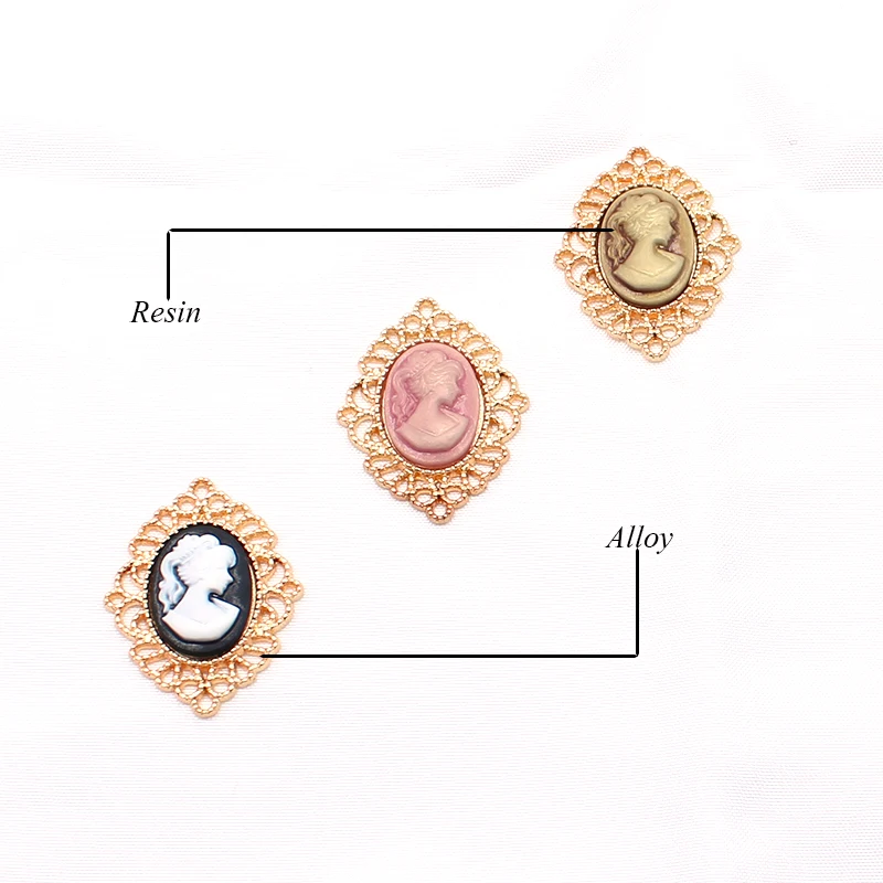 10Pcs 33*25MM diamond metal retro beauty head hair accessories DIY wedding clothes hair accessories decoration accessories