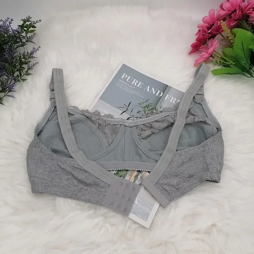 Imagen 2 del producto Sujetador sexy de encaje calado, sujetadores cómodos de algodón para mujer, sujetador inalámbrico de talla grande, ropa interior transpirable sin forro, lencería suave C31