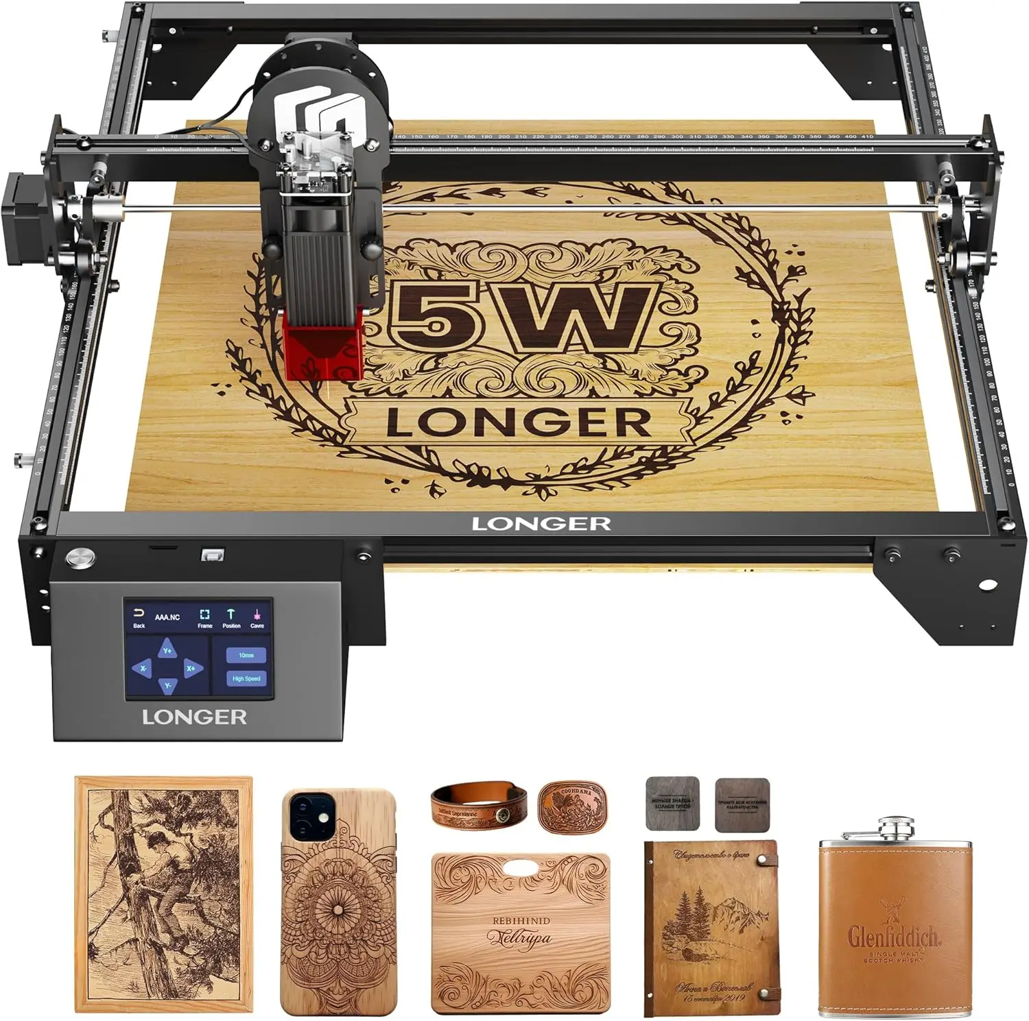 

Longer RAY5 Laser Engraver, Laser Engraver 5W Output Power, 3.5” Color Touch Screen, App Offline Control, DIY Engraver Tool