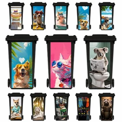 Cool Cat Animal Personality Creative Sticker Outdoor Large Trash Can Removable Cute Koala Dog Art Mural Trash Bin Garbage Decal