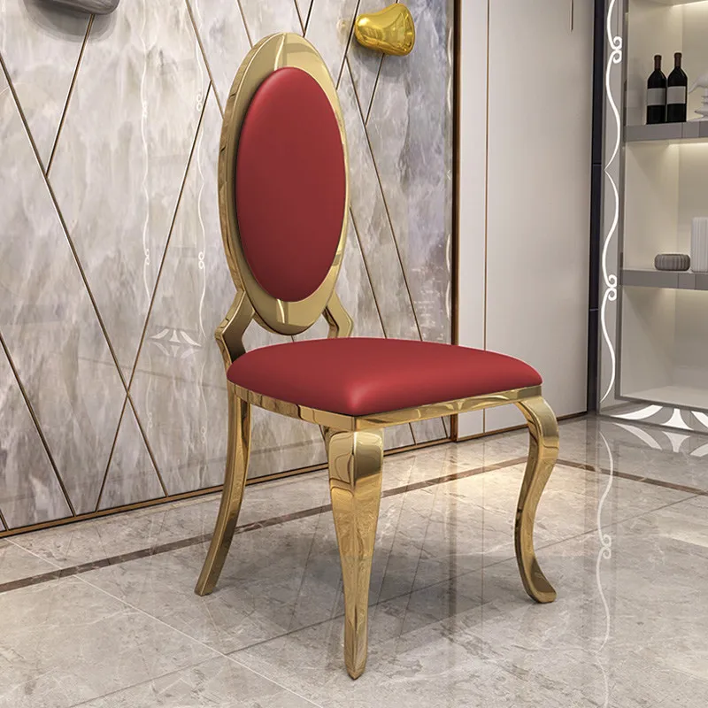 Light luxury stainless steel backrest dining chair simple luxury fashion leather chair flannel hotel coffee dining room metal