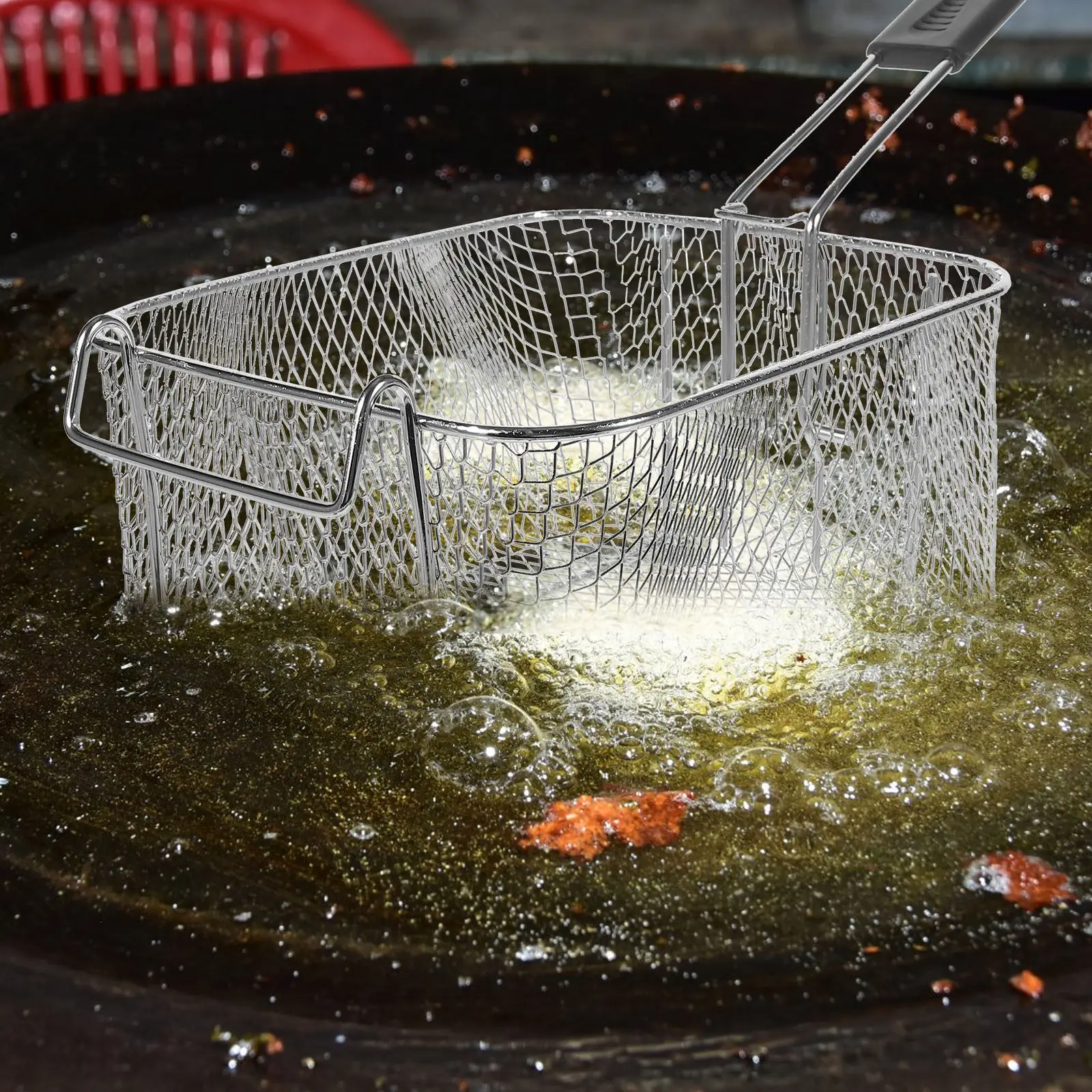 

Корзина для жарки из нержавеющей стали, сетчатая корзина для фритюра, для чипсов, куриных крылышек, закусок, можно мыть в посудомоечной машине, многоразовая, для кухни и ресторанов