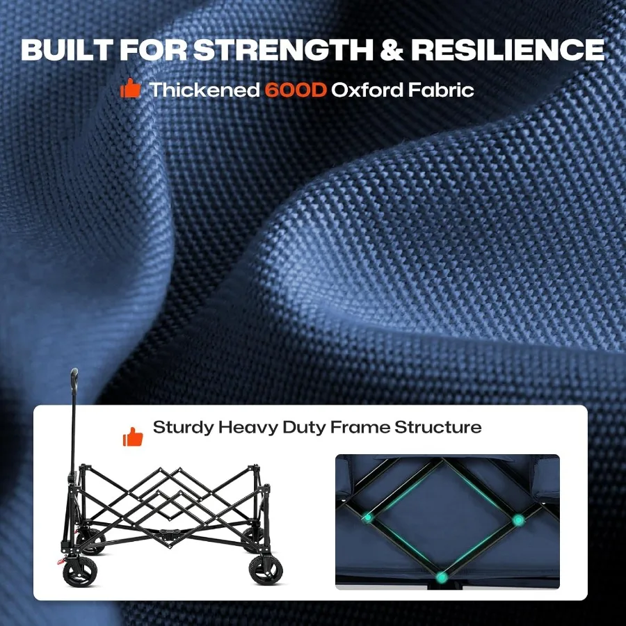 Zusammenklappbarer Wagen mit Rädern für Outdoor-Camping, Sport, Garten und Lebensmitteleinkäufe, 180 l, faltbarer Hochleistungswagen mit L