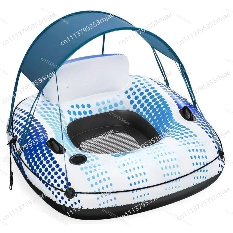 Thickened Extra Large Adult Inflatable Float Lounge With Sun Canopy Water Permeable Bottom