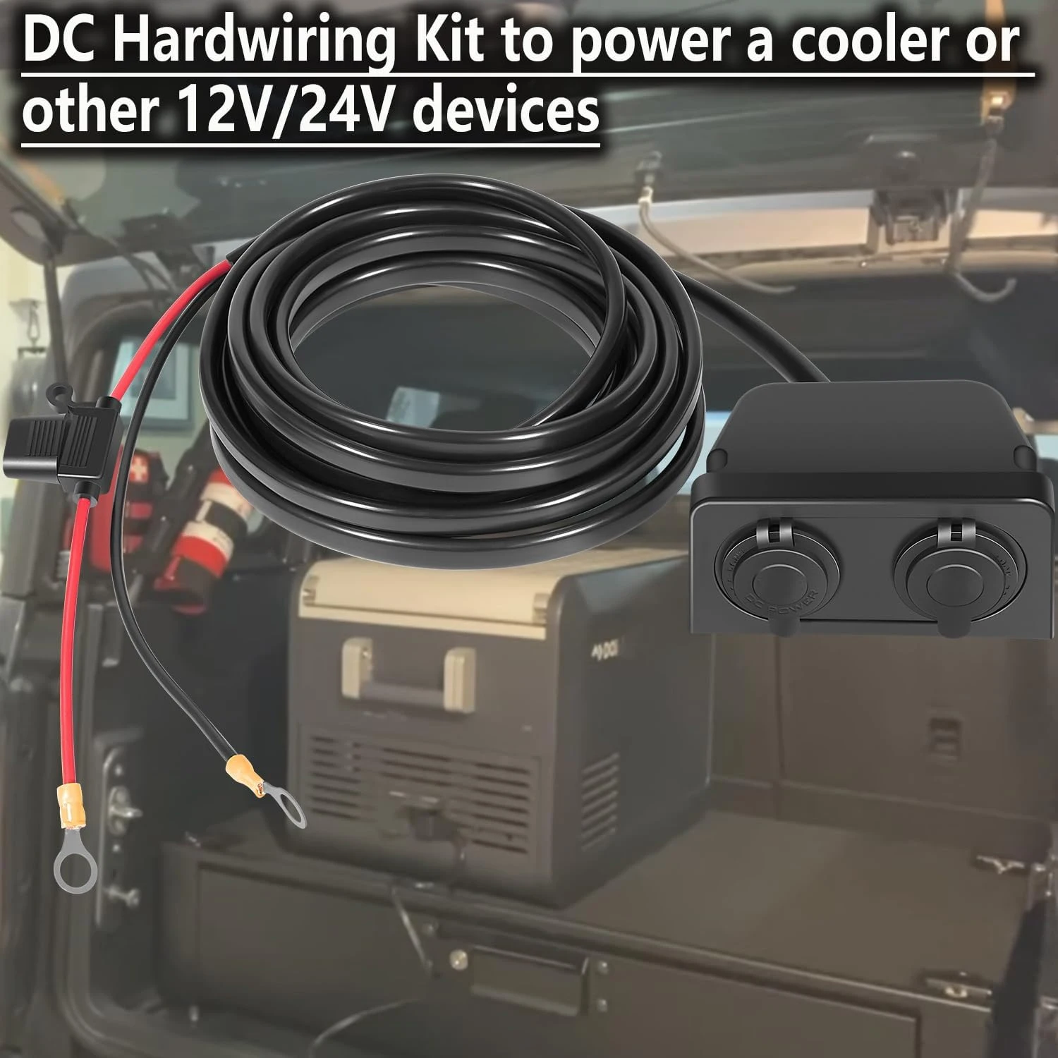 Dometic HWK-DC Hardwiring Kit, Two Power Outlets with Standard and Threaded 2-Pin, Heavy Duty 10AWG Wiring, 20FT, 12V/24V