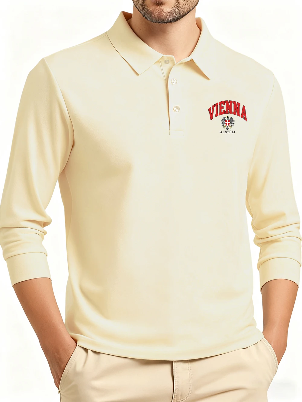 

Vienna Austria Letter Local Printing Polo Shirts Mens All Season Long Sleeves T-Shirts Autumn Lapel Tops Basic Men'S Clothes