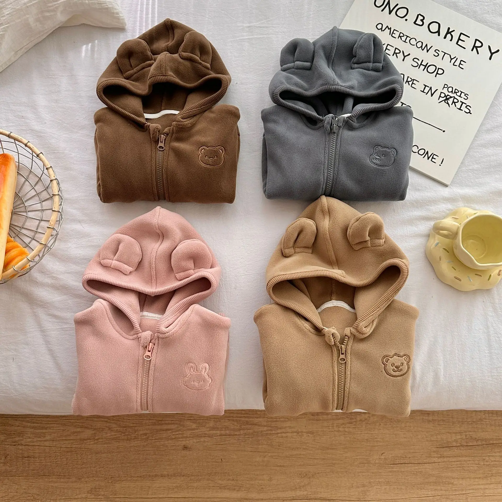 Baby thickened cotton-padded jacket autumn and winter new male and female baby cartoon hooded jacket plush cotton-padded jacket