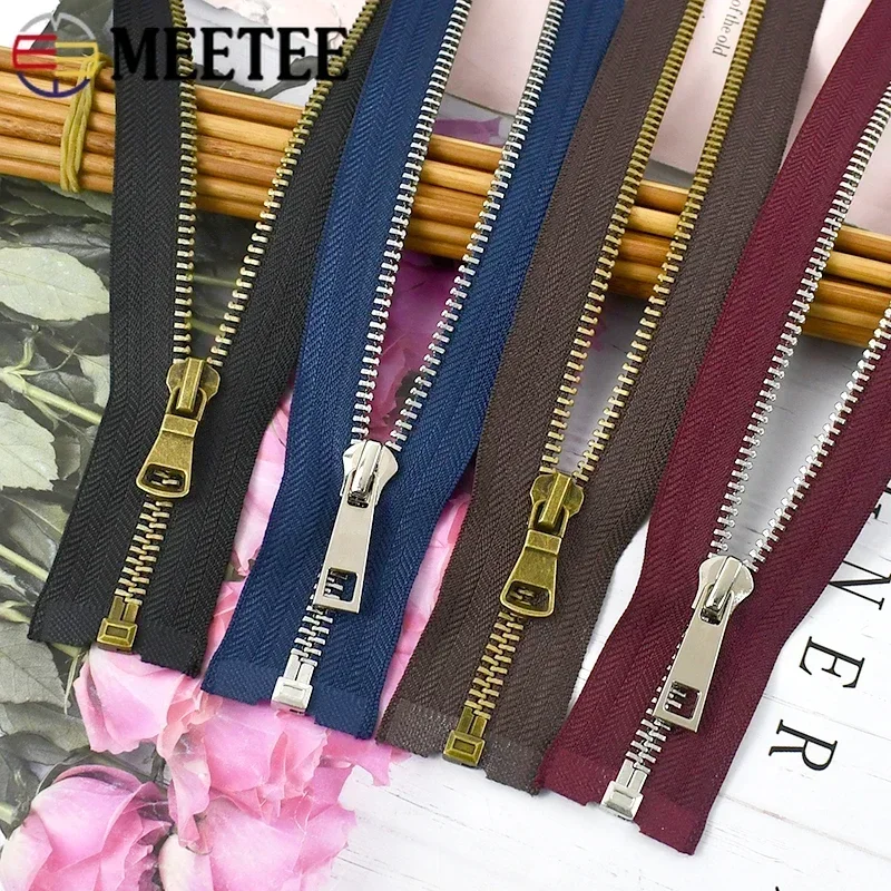 1/2Pcs 5# Meetee Metal Zipper 40-80cm Single Slider Open-End Zip for Sewing Jacket Clothes Decoration Cabbage Zippers Repair Kis