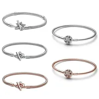 New 925 Sterling Silver pretty Moments Asymmetric Star T-bar Snake Chain Bracelet Sparkling Snowflake Clasp Bangle For Gifts