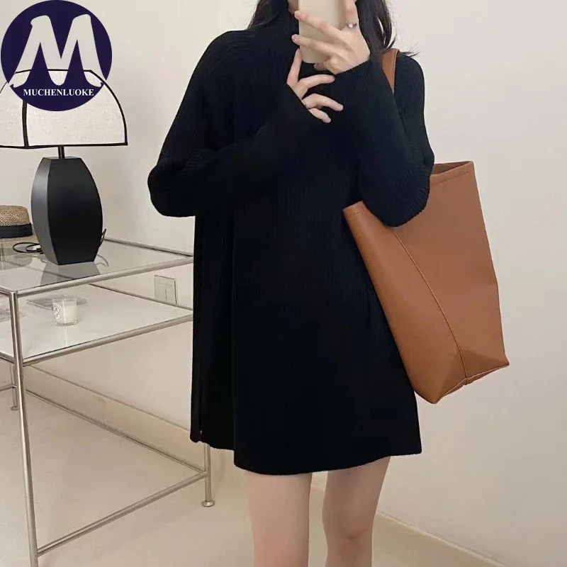

Women's Sweater Autumn Winter New Korean Fashion Semi High Neck Knitted Sweater Top Casual Loose Versatile Sweaters Pullovers