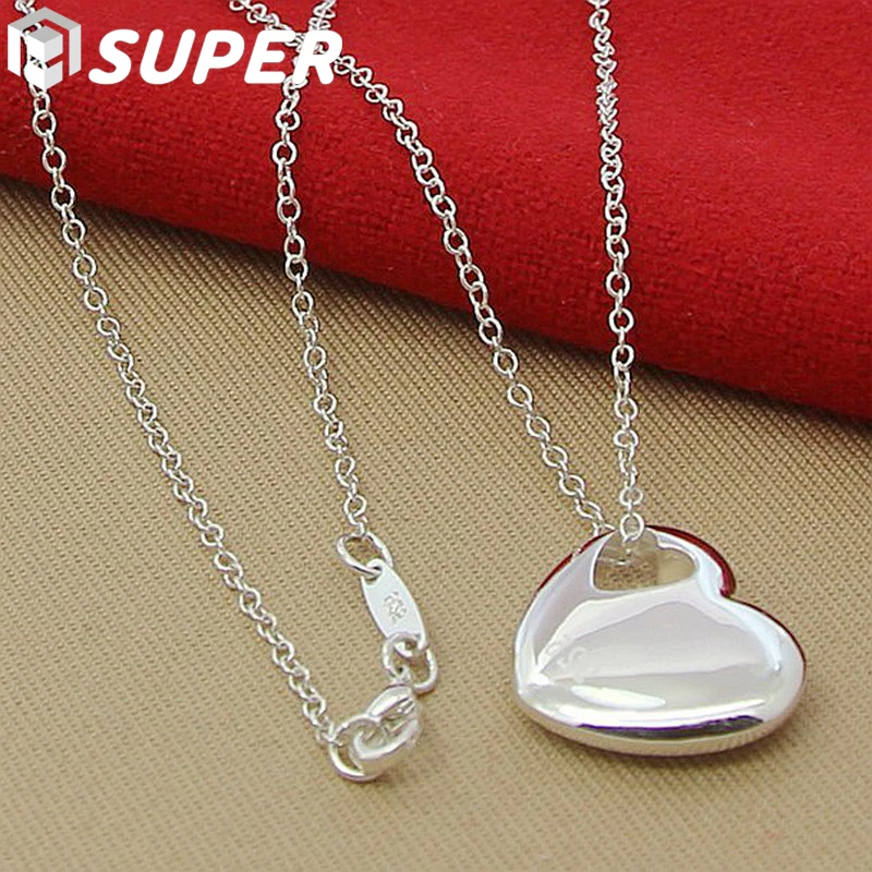 

925 Sterling Silver Solid Heart Smooth Pendant Necklace Chain For Woman Man Wedding Engagement Party Charm Jewelry