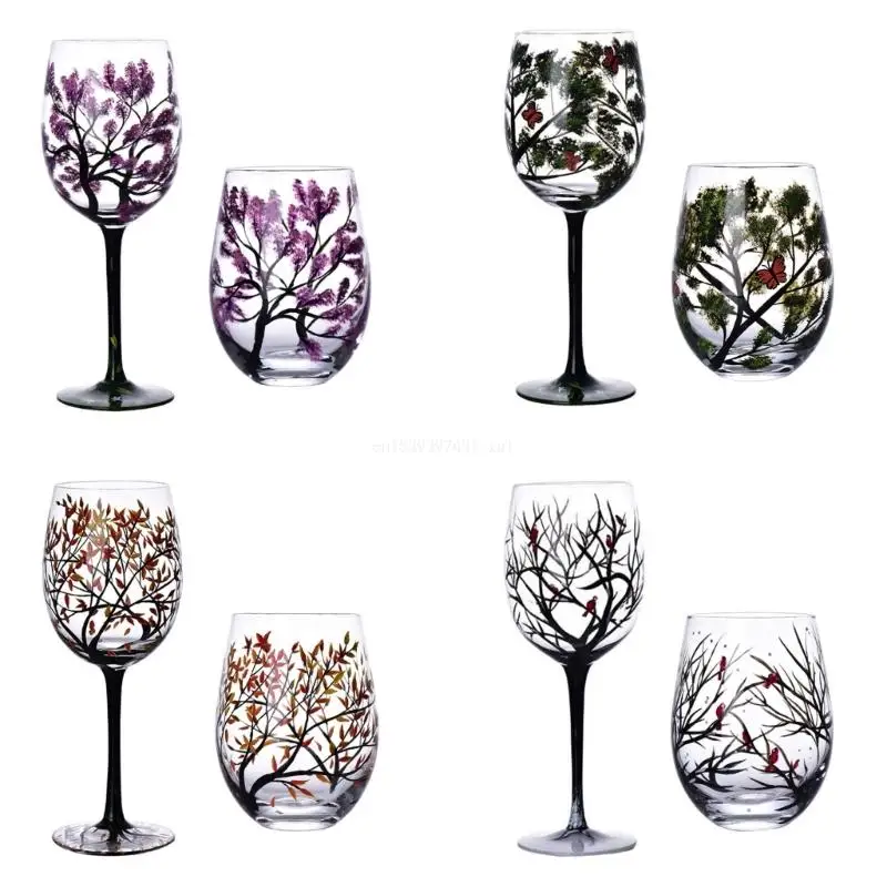 

Crystal Glass Painted Goblet Creative Hand-painted Four Seasons Glass Goblet Wine Glasses Drinking Glasses Cocktail Cup