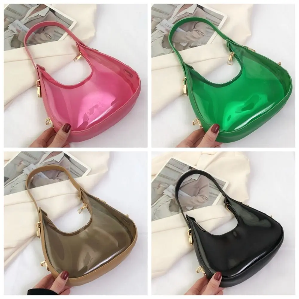 Tas selempang warna jeli sederhana tas bahu transparan terlihat ritsleting tas telepon tas Tote tas tangan PVC untuk pelajar