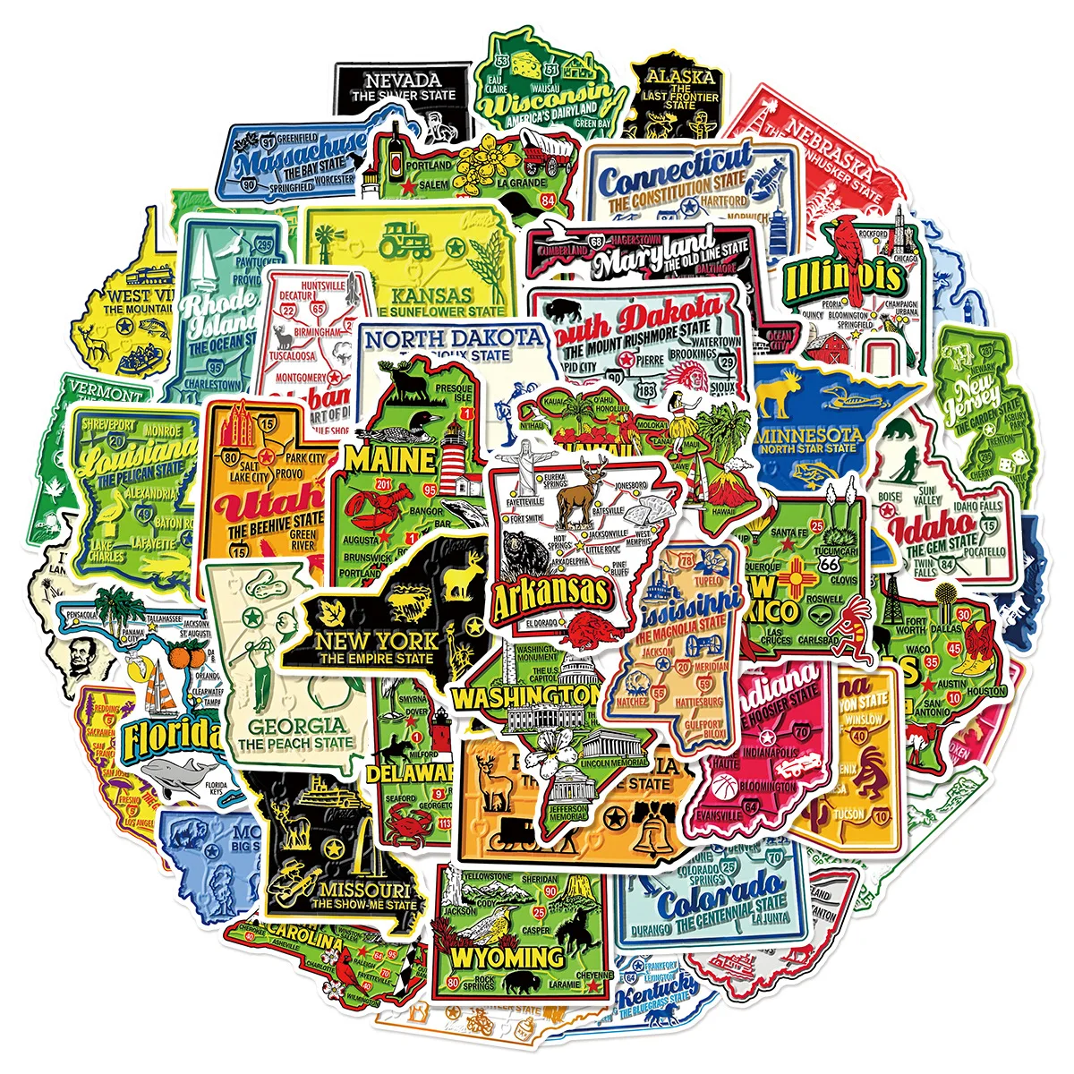 

50 Pieces Of Map Doodle Stickers For Luggage, Water Cups, Mobile Phones, Diaries, Notebooks, Skateboards And Waterproof Stickers