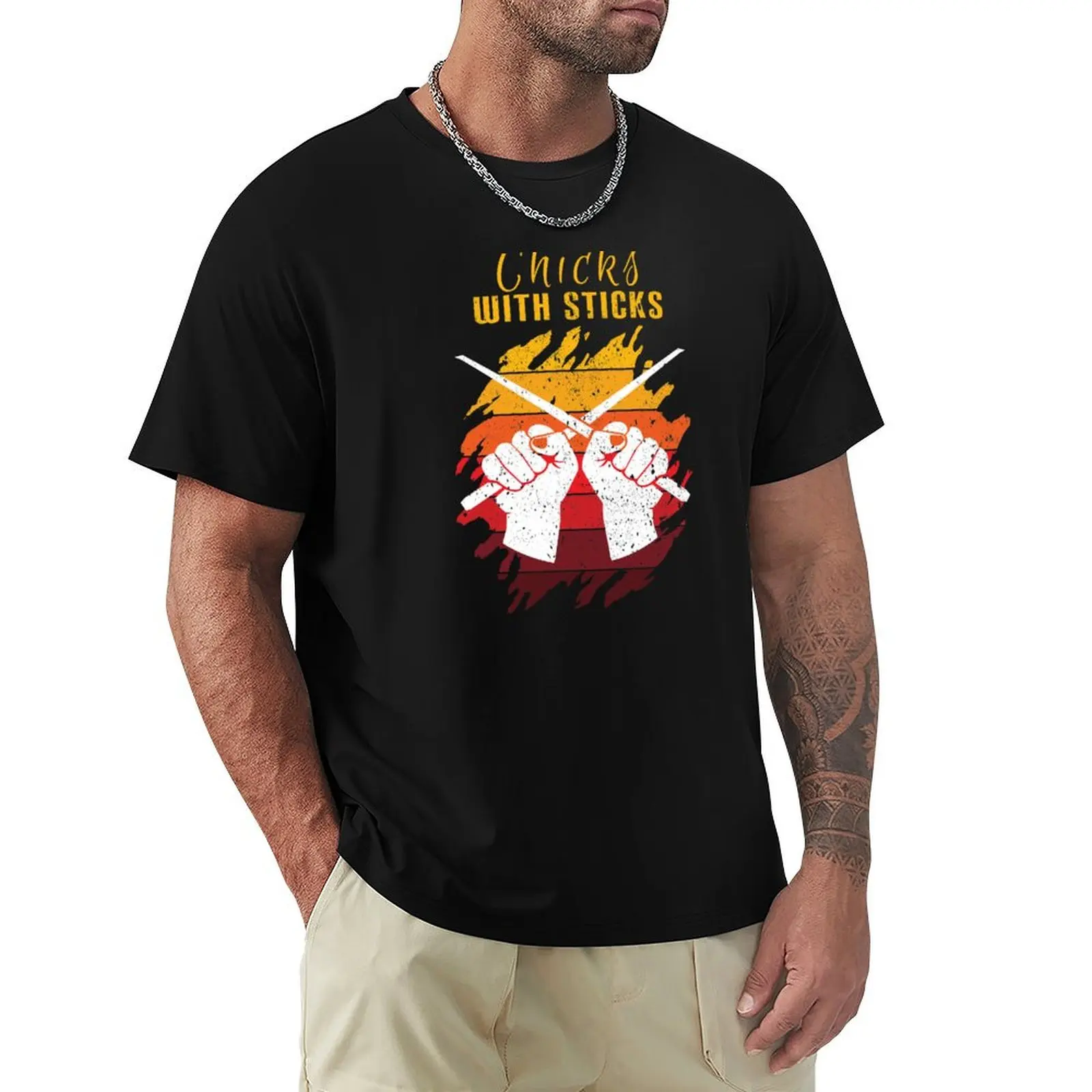 Chicks With Sticks: Drummer Girl T-Shirt Retro Style Print Casual Top