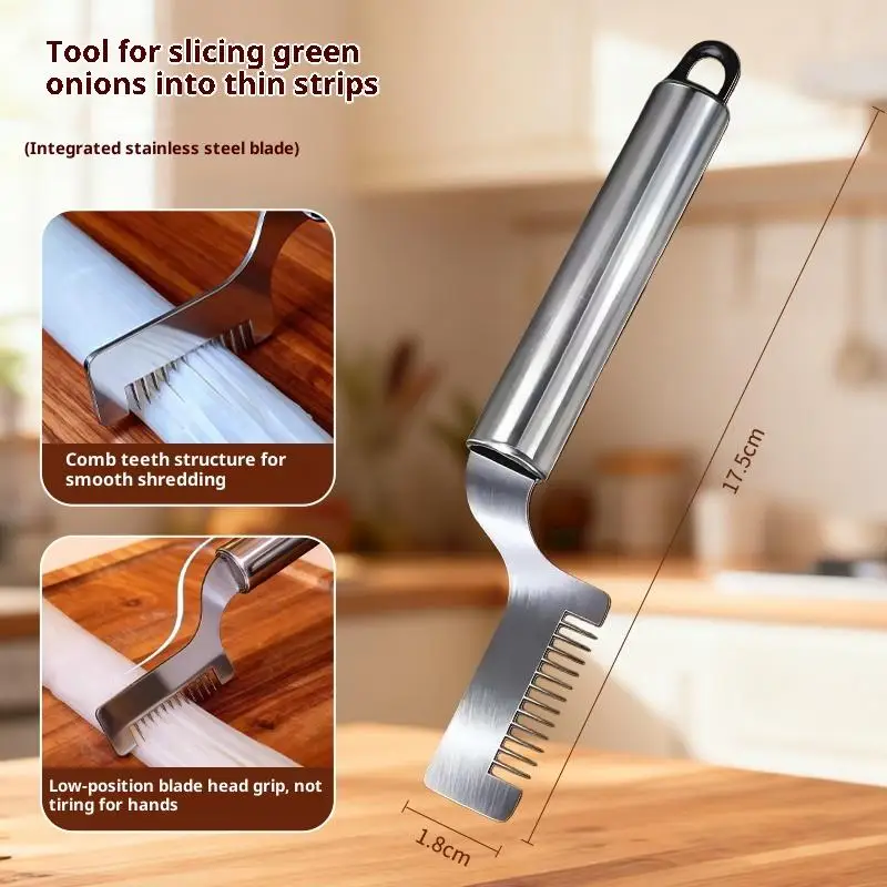 New-1Pc Stainless Steel Green Onion Cutter Shred Silk Knife Curved Cutter Head Design Food Speedy Chopper Kitchen Gadgets