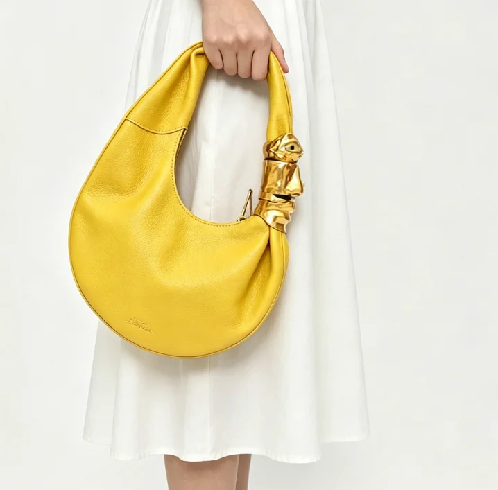 2026 New Half Moon Handbag Fashion Chic Trend High Mini Dumpling Bag Women Black Grained Leather Face Hardware End Shoulder Bag image 2