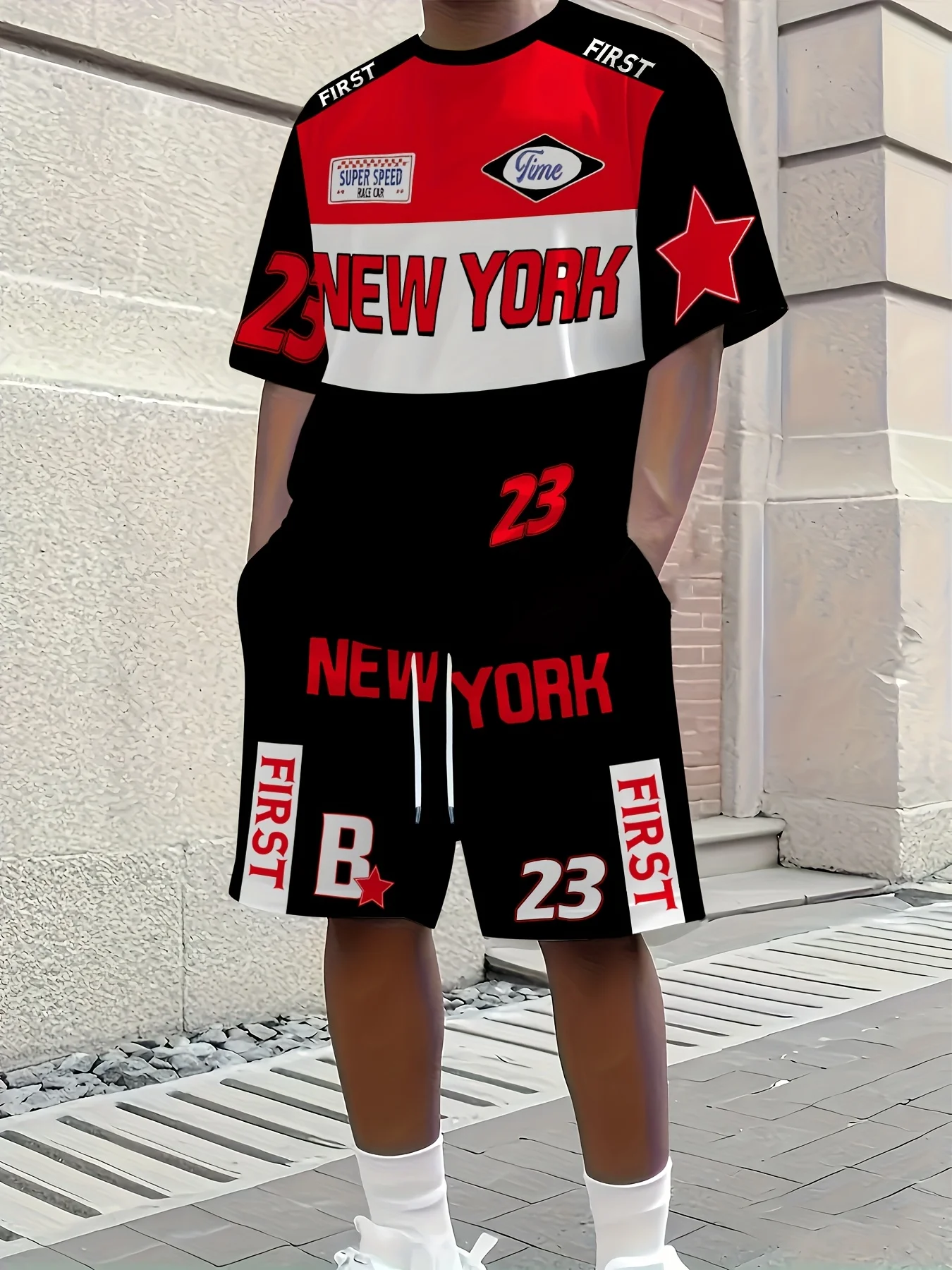 

Summer Men's New York Printed Casual Trend T-Shirt Shorts Set Breathable Quick Drying Comfortable Sports Men's Suit Clothing